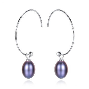 Fashion Big Circle 925 Sterling Silver Freshwater Pearl Drop Earrings